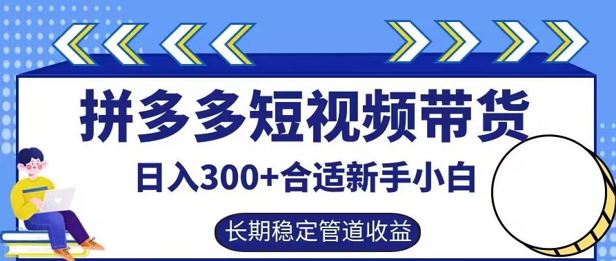 拼多多短视频带货日入300+有长期稳定被动收益，合适新手小白【揭秘】-第一资源站