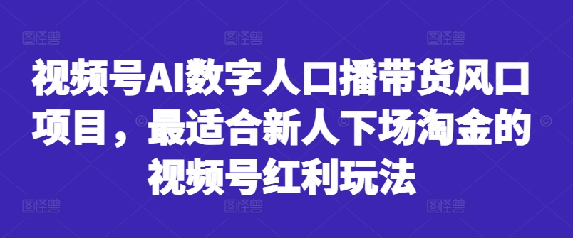 视频号AI数字人口播带货风口项目，最适合新人下场淘金的视频号红利玩法-第一资源站