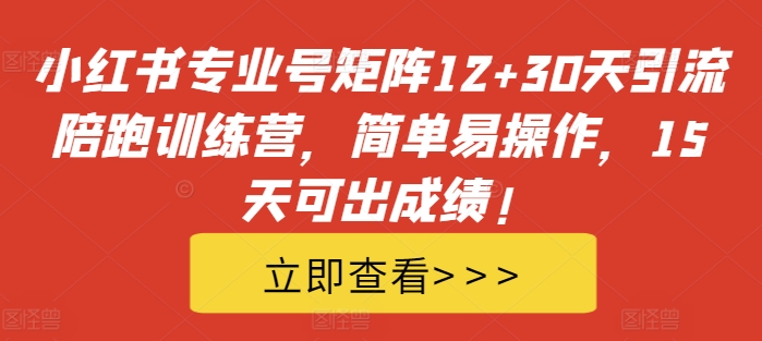 小红书专业号矩阵12+30天引流陪跑训练营，简单易操作，15天可出成绩!-第一资源站