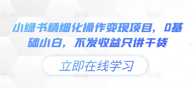 小绿书精细化操作变现项目，0基础小白，不发收益只讲干货-第一资源站