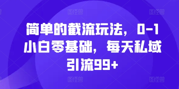 简单的截流玩法，0-1小白零基础，每天私域引流99+【揭秘】-第一资源站