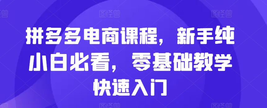 拼多多电商课程，新手纯小白必看，零基础教学快速入门-第一资源站