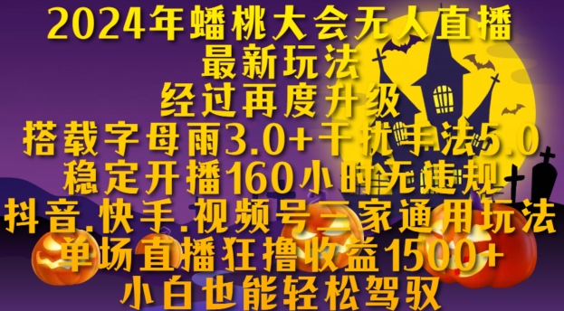 2024年蟠桃大会无人直播最新玩法，稳定开播160小时无违规，抖音、快手、视频号三家通用玩法【揭秘】-第一资源站