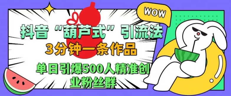 抖音葫芦式引流法，三分钟一条作品，单日引爆抖音500人精准创业粉丝群【揭秘】-第一资源站