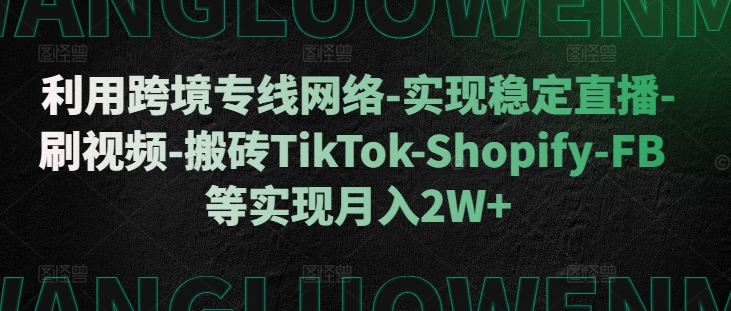 利用跨境专线网络-实现稳定直播-刷视频-搬砖TikTok-Shopify-FB等实现月入2W+【揭秘】-第一资源站