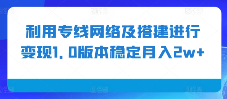 利用专线网络及搭建进行变现1.0版本稳定月入2w+【揭秘】-第一资源站