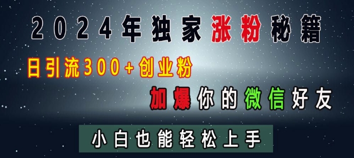 2024年独家涨粉秘籍，日引流300+创业粉，加爆你的微信好友，小白也能轻松上手-第一资源站