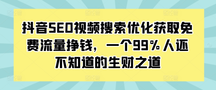 抖音SEO视频搜索优化获取免费流量挣钱，一个99%人还不知道的生财之道-第一资源站