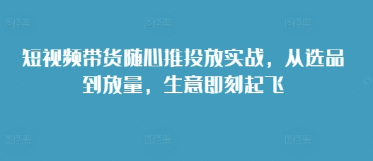 短视频带货随心推投放实战，从选品到放量，生意即刻起飞-第一资源站