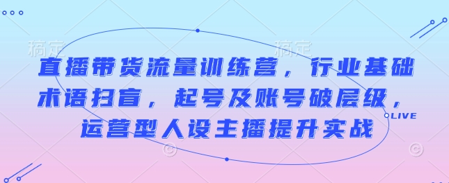 直播带货流量训练营，行业基础术语扫盲，起号及账号破层级，运营型人设主播提升实战-第一资源站